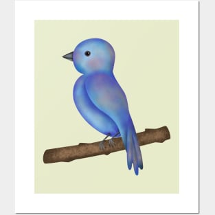 Cute blue bird on the branch Posters and Art